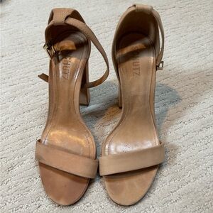 SCHUTZ Tan Ankle Strap Block Heels
